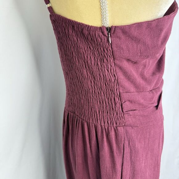 Jumpsuit Tan Large Summer One Shoulder Rose High Waist Casual Wide Leg ANRABESS - Picture 7 of 16